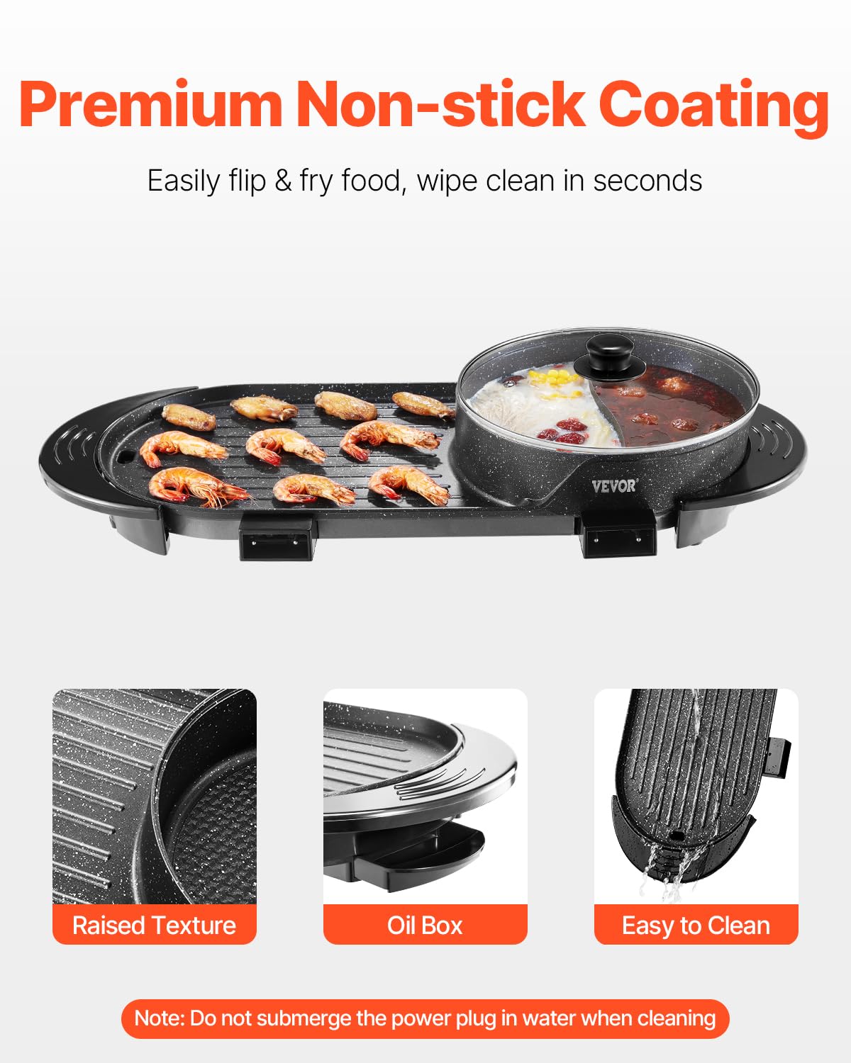 VEVOR Hot Pot mit Grill, 2200 W 2 in 1 elektrischer rauchfreier Grill und Hot Pot, koreanischer BBQ Shabu Feuertopf mit separater doppelter Temperaturregelung & antihaftbeschichteter Pfannen