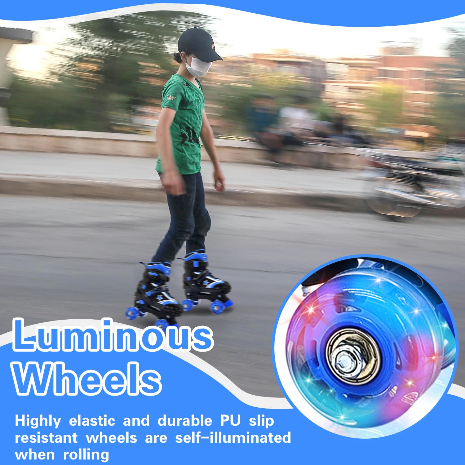 Patines de ruedas para niños y niñas, 4 tamaños ajustables para niños con ruedas iluminadas, patines cuádruples para principiantes de 5 a 8 a 12 años 3