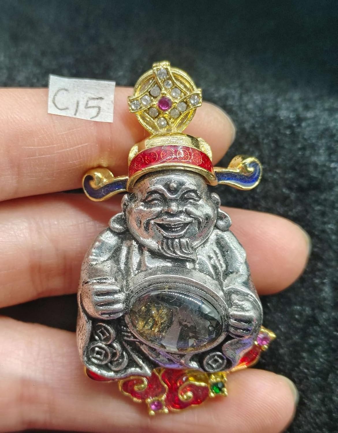 Kenya SERICHO Pallasite Meteorite God of Wealth Pendant, Handmade, 55x31mm