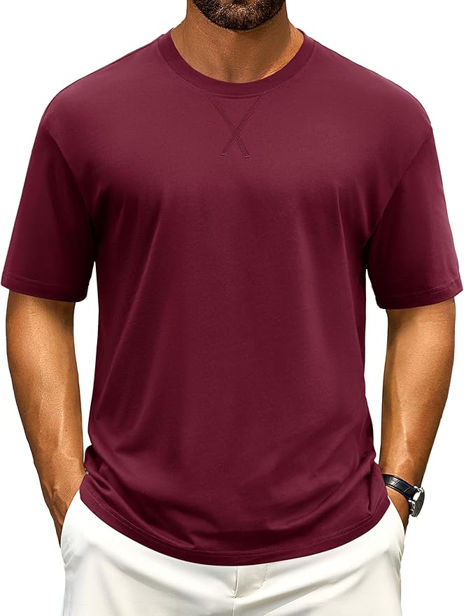 Cotrasen Men's T Shirts Cotton Drop Shoulder Short Sleeve Shirts for Men Casual Soft Comfort Loose Fit Mens Summer Tee Shirts