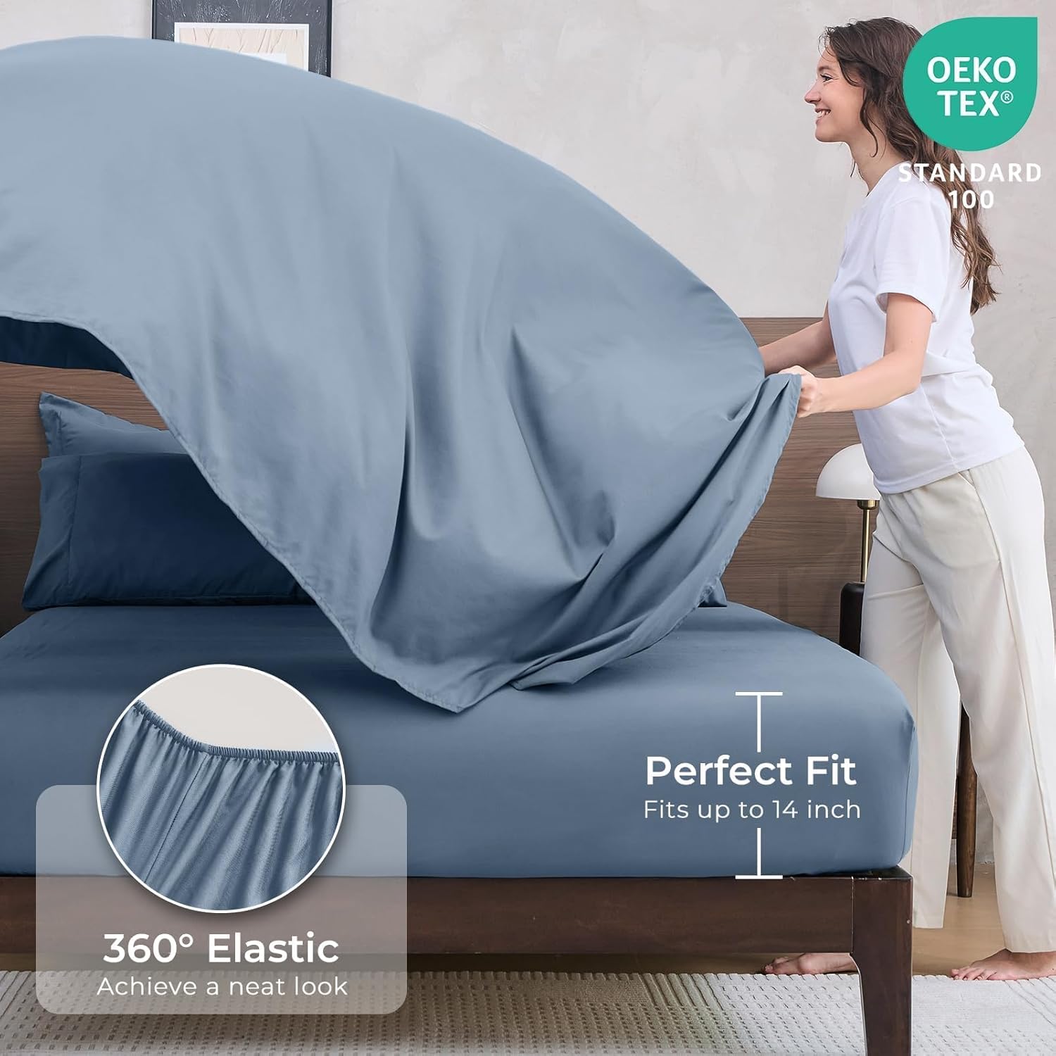 HEVUMYI Dusty Blue Twin Comforter Set - 5-Piece All Season Bed in a Bag Twin, Ultra Soft Bedding Set with Comforter, Flat Sheet, Fitted Sheet, Pillowcases, Pillow Shams - Image 5