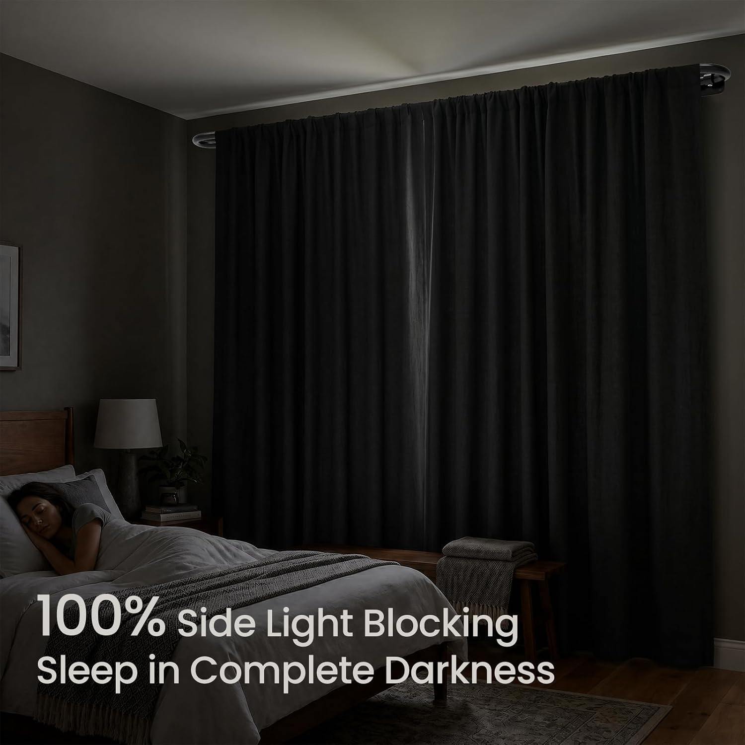 Blackout Wrap Around Curtain Rod,U Shape Simple Black Curtain Rods for Windows 48-90",100% Metal Thicker Heavy Duty Drapery Rods,French Return Curved Room Darkening Adjustable Rods for Bedroom/Kitchen