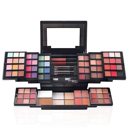 Paleta de maquillaje de 90 colores para niñas, bonita paleta de maquillaje con paleta de sombra de ojos mate brillante, polvo de resaltado, base,
