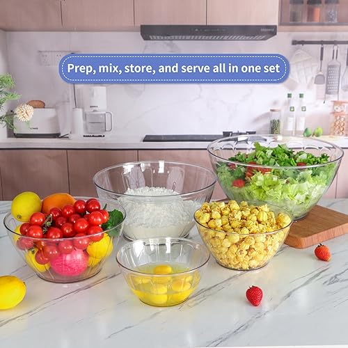 Miniatura 5 de MOLIGOU Paquete de 5 tazones de mezcla extra grandes con tapas, cuencos de plástico anidables para preparación de comidas, hornear, servir,