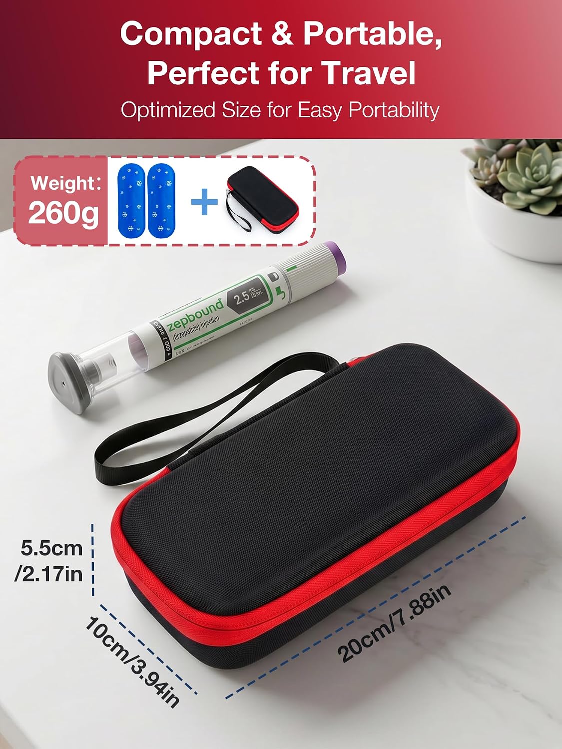 SUNMON Travel Case Compatible with Zepbound or Mounjaro Pens | Zepbound Cooler Travel Case with TSA Approved Reusable Ice Pack, Mounjaro Cooler Travel Case for Trip & Daily Use (Black)