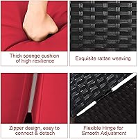 Vista 4 de DORTALA Silla reclinable de ratán para 2 personas con ruedas y cojín, sillón de mimbre doble con respaldo ajustable, juego de conversación de Rojo