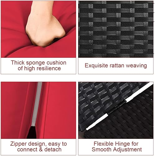 Miniatura 4 de DORTALA Silla reclinable de ratán para 2 personas con ruedas y cojín, sillón de mimbre doble con respaldo ajustable, juego de conversación de