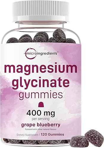 Gomitas de glicinato de magnesio 400 mg por porción, 120 unidades  Sabor natural de uva y arándano  Potente forma elemental + quelado para una alta