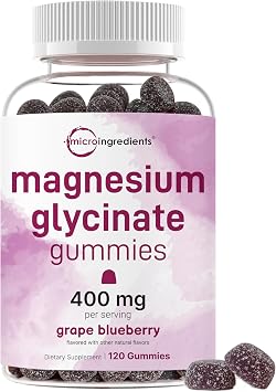 Magnesium Glycinate Gummies 400mg Per Serving, 120 Count | Natural Grape Blueberry Flavor | Potent Elemental Form + Chelated for High Absorption | Healthy Muscle, Bones, Mood Support Supplement
