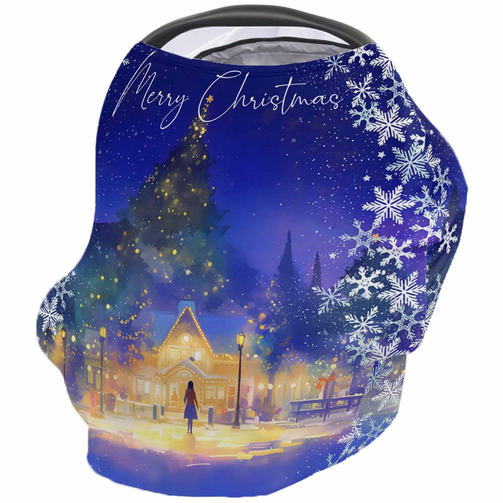 Nursing Cover for Breastfeeding Scarf, Watercolor Gradient House Christmas Tree Snowflake Baby Car Covers Super Soft Multi Use for Canopy Shopping Cart Cover Blanket Stroller Cover