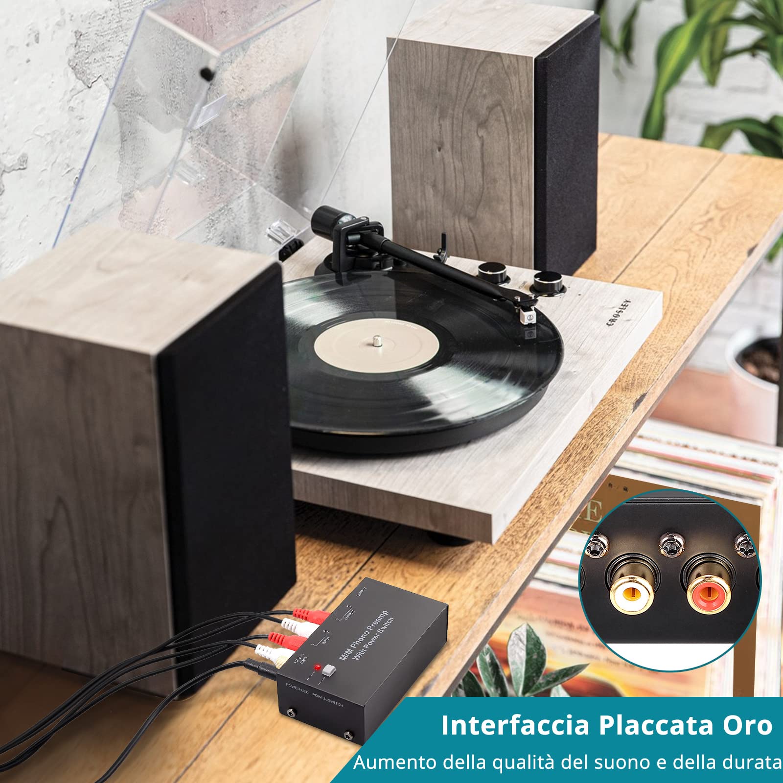 MM Phono Preamplificatore DC 12V Audio Stereo Preamp per Giradischida a Basso Rumore con Uscita RCA e TRS