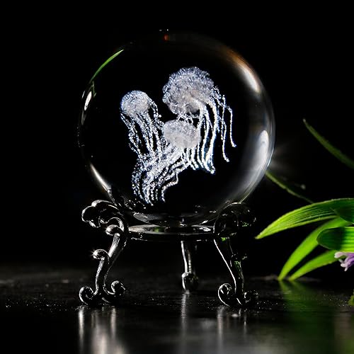Miniatura 2 de vskikris Bola de cristal de cristal con diseño de pez de gelatina 3D y bola de cristal para pisapapeles