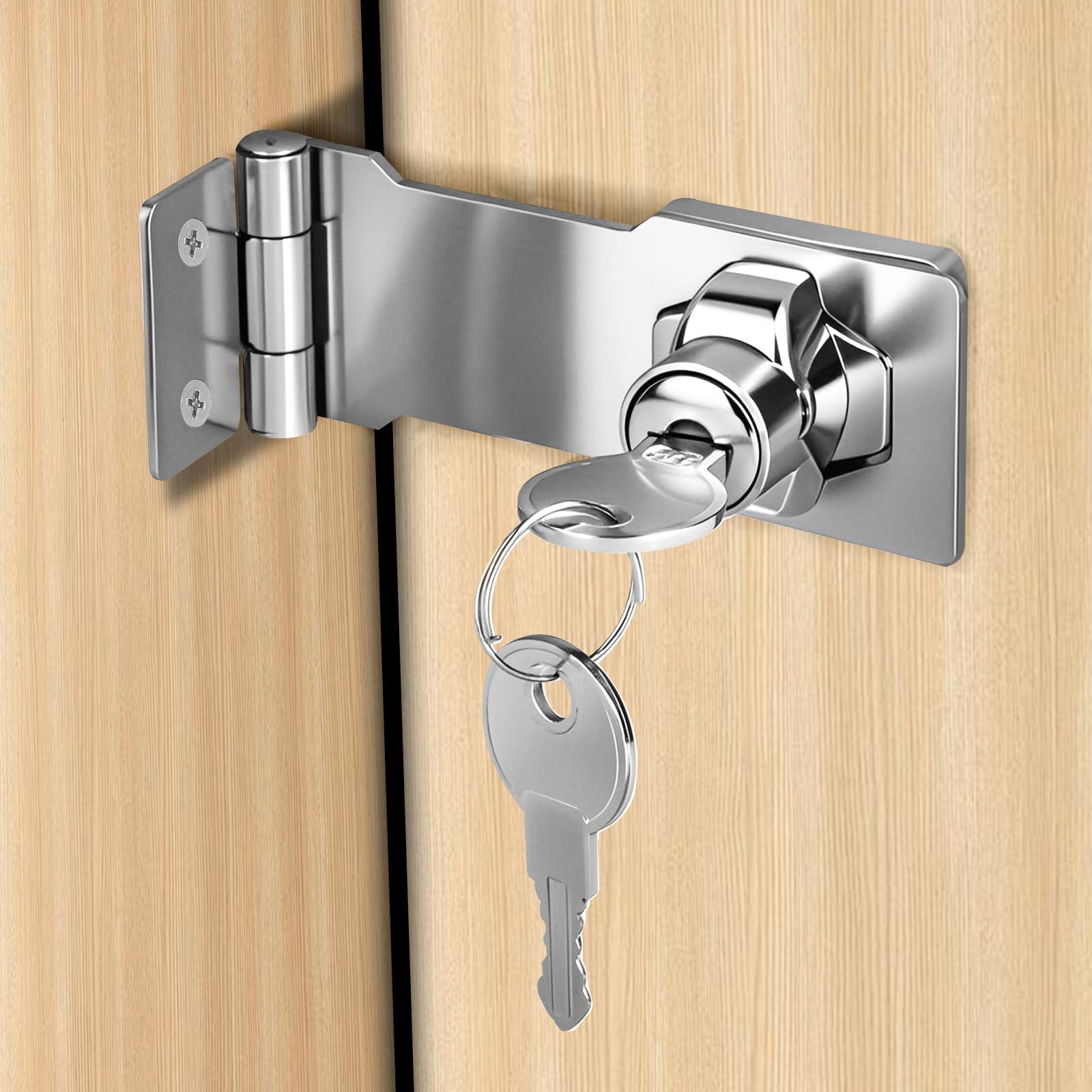 Flintronic Keyed Hasp Lock, 4 Inch Door Lock Hasps with 2 Keys, Safety Door Clasp Twist Knob Keyed Locking hasp
