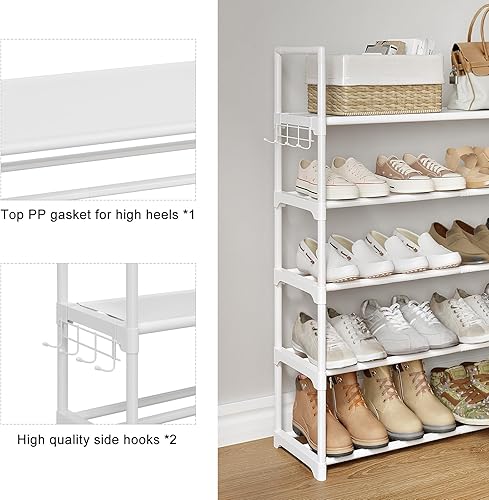 Miniatura 5 de UNITSTAGE Zapatero blanco de 7 niveles, organizador de zapatos para armario, 28-32 pares de estantes apilables de metal para entrada para garaje,