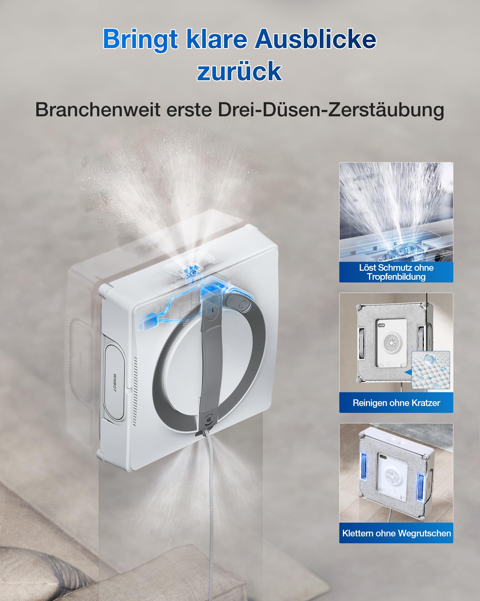 ECOVACS WINBOT ‎W2 PRO Omni Fensterputzroboter mit 6-in-1 Multifunktionsstation, Aufladen im Betrieb, 3-Düsen-Sprühkopf, 12-Stufen-Schutz, Win-SLAM 4.0 Pfadplanung, Weiß