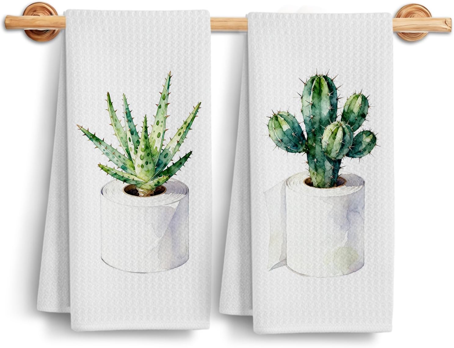 Succulent Cactus Green Kitchen Towels,Cactus Gifts for Women Dish Tea Towels,Cactus On Toilet Paper Decorative Hand Towel for Bathroom Washroom Restroom Toilet,16X24 Inch Set of 2