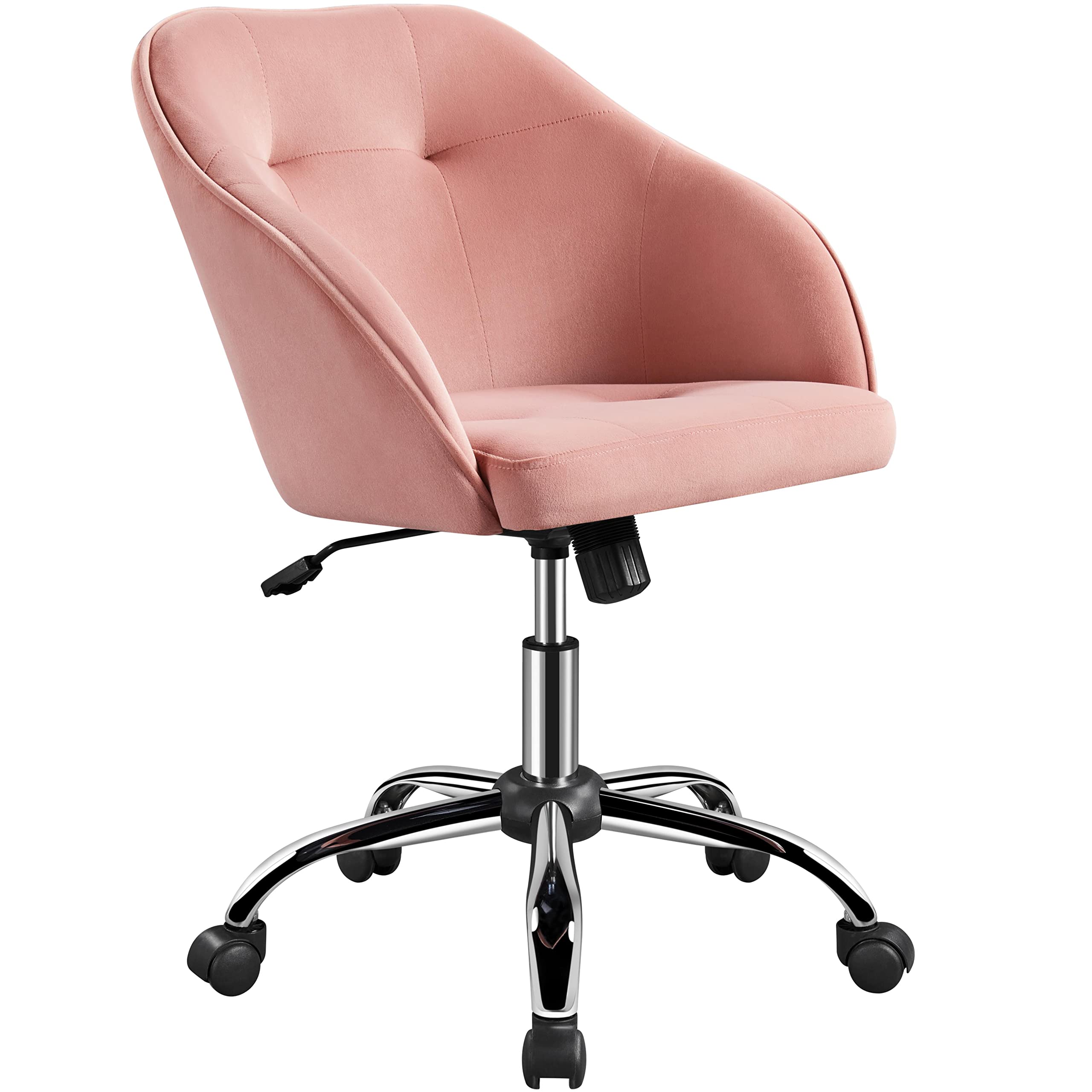Abician Chaise de Bureau en Tissu Effet Velours Fauteuil de Bureau sur roulettes à 360° Réglable en Hauteur Cadre en Métal Charge Maximale de 136 kg Domicile Bibliothèque Rose