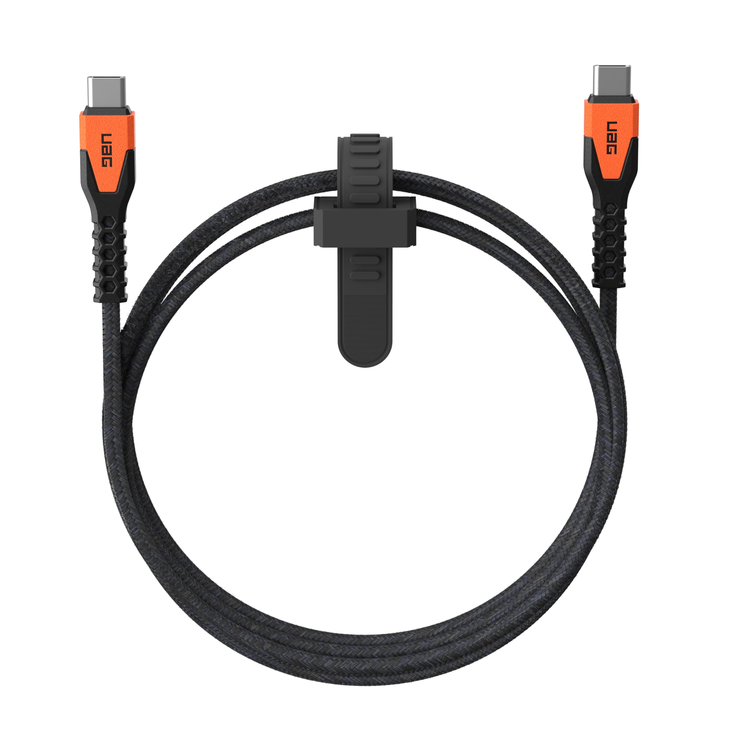 UAG Rugged Kelvar Core Power Cable USBC to USBC 5ft/1.5m Power Delivery PD 60W Reinforced Fast Charging Cable Compatible with iPhone 17, Galaxy S25, MacBook, iPad Pro, Black/Orange