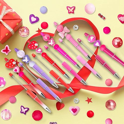 Miniatura 3 de emzrivo 24 bolígrafos de cuentas para el día de San Valentín, bolígrafos de cuentas de plástico con 140 cuentas de colores, 24 borlas, 24 colgantes,