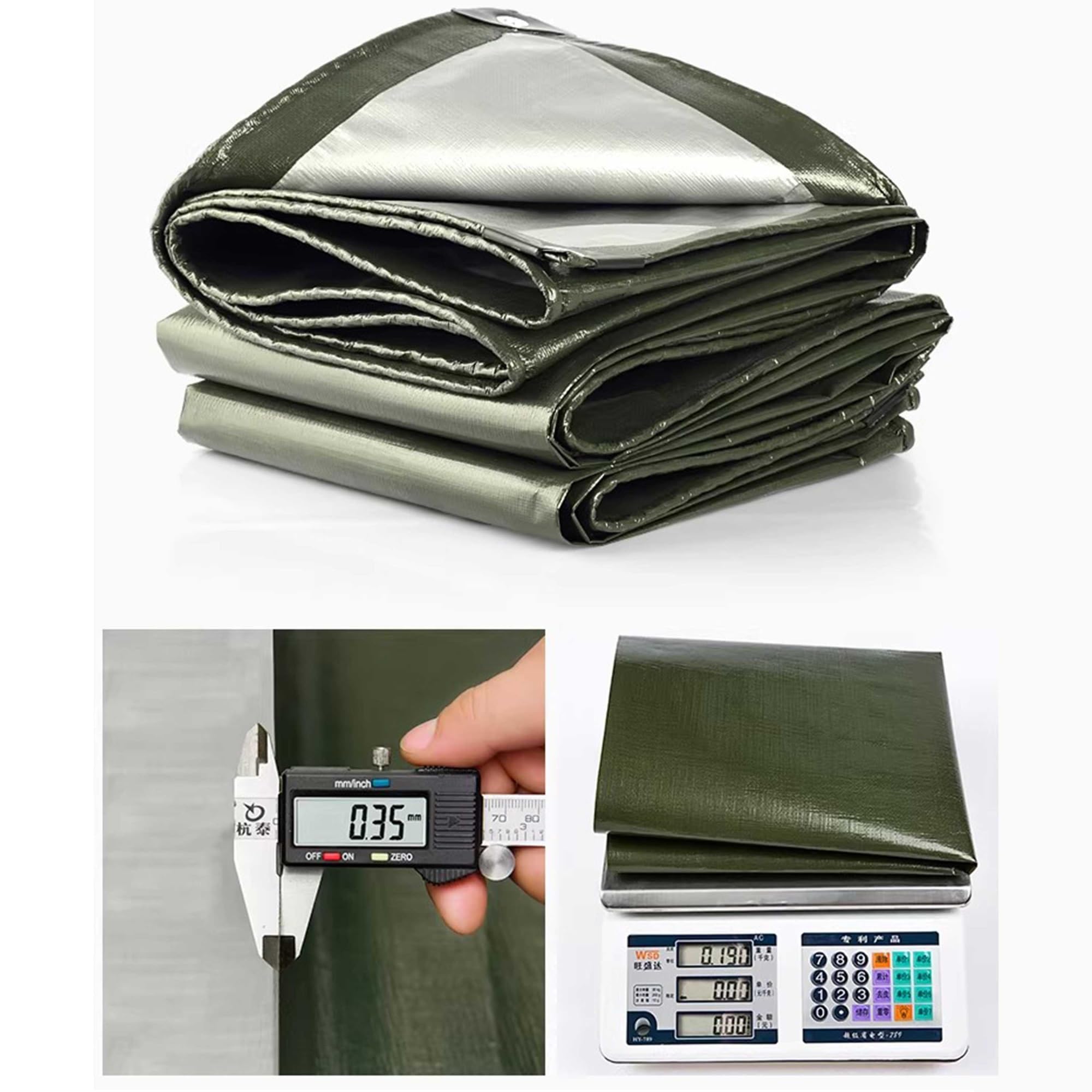 Bâche de Protection en Polyéthylène 200g/m² PE 5x7m l'extérieur Imperméable Ultra Lourde Toile de Résistante Revêtue des Deux côtés indéchirable, résistante aux UV, à la moisissure,Vert argenté