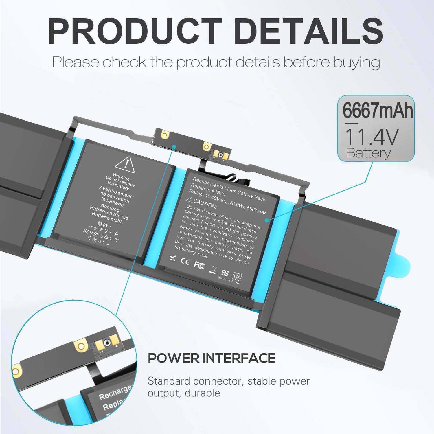Batteria di ricambio per MacBook Pro 15" A1707 (2016,2017)