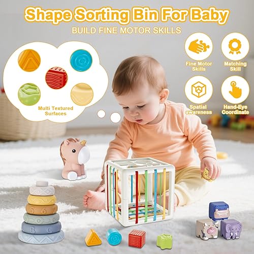 Miniatura 2 de Juguetes 4 en 1 para bebés de 6 a 12 meses, juguetes Montessori para bebés de 6 a 18 meses, cubo sensorial y cubo de actividades, anillos de bloques