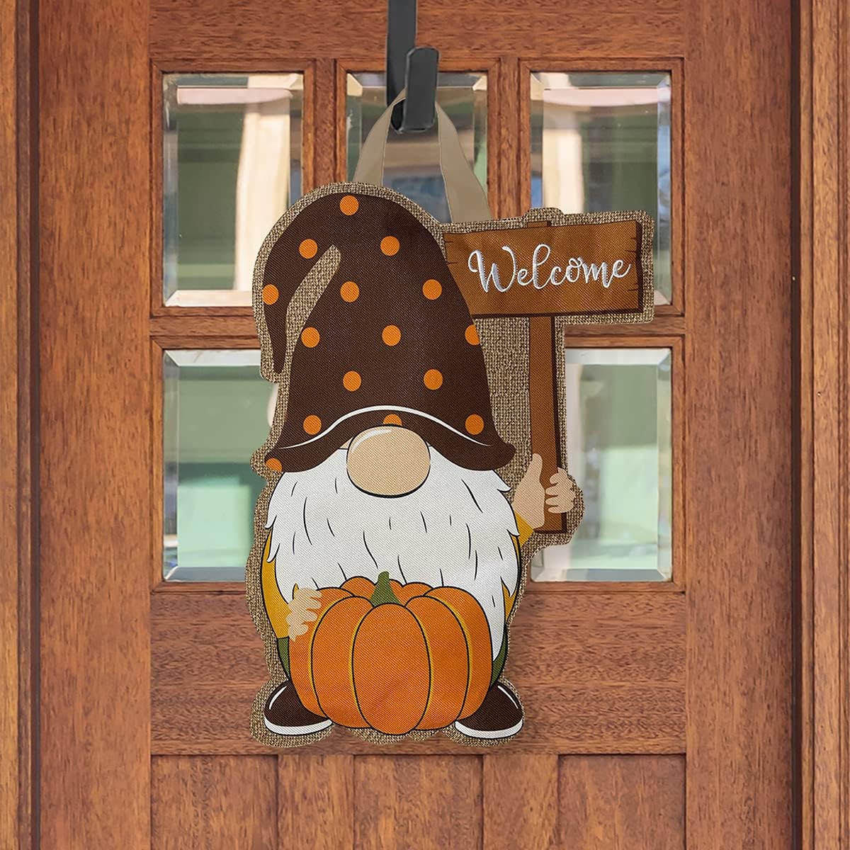Fall Gnome Burlap Door Hanger Embroidered 13" x 20" Briarwood Lane