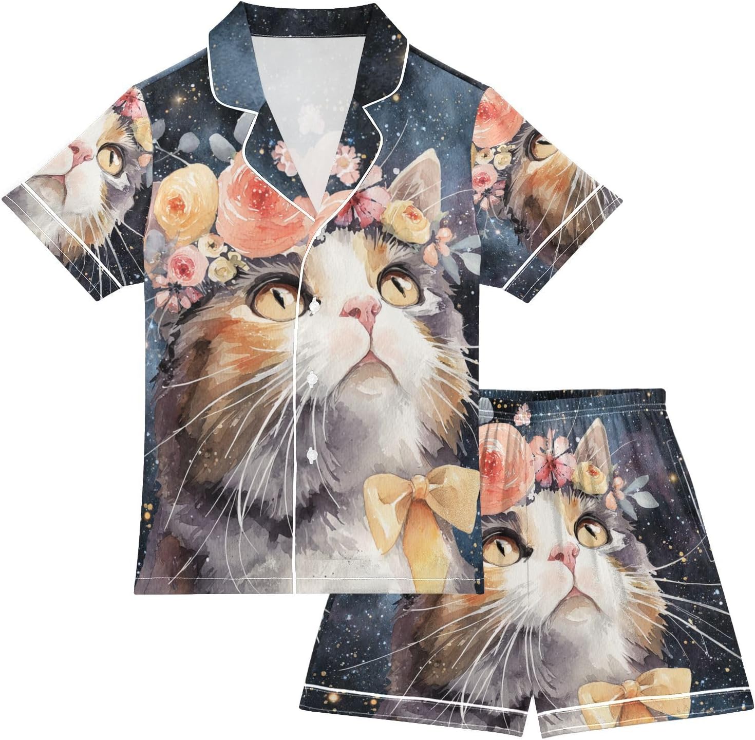 Silk Pajamas Sets Soft Satin 2 Piece Pjs Set Short Sleeve Sleepwear Nightwear