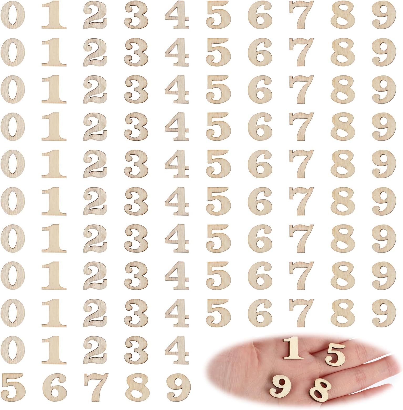 100 Mixed Mini Unfinished Wood Numbers for DIY Projects