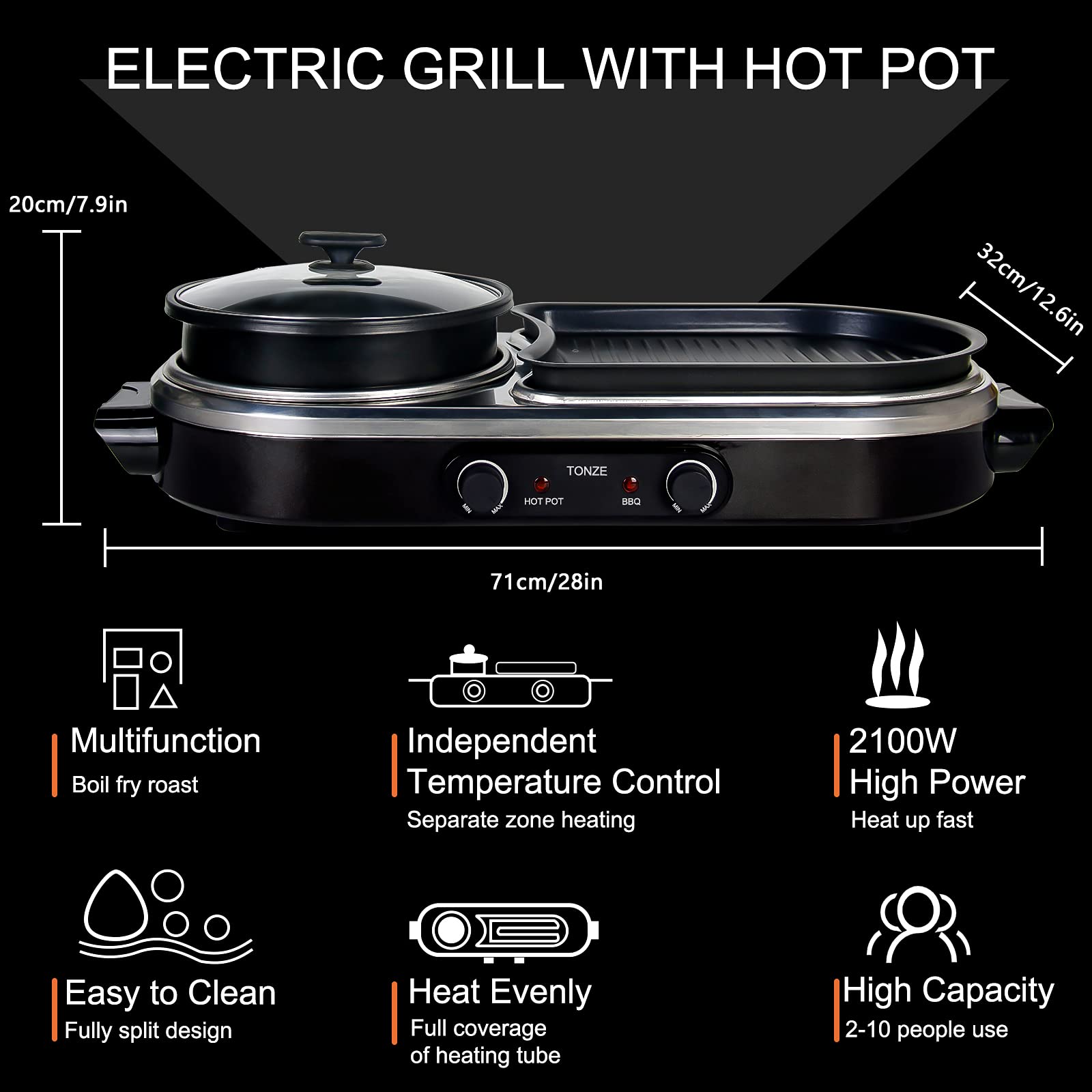 Buy Hot Pot Electric with Grill,Griddle Indoor Grill 2 IN 1 Korean Bbq