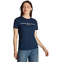 Tommy Hilfiger T-Shirt Maniche Corte Donna Scollo Rotondo, Blu (Dark Night Navy)