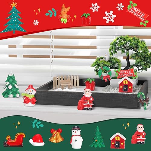 Vista 12 de Soaoo Juego de 44 mini figuras de resina de Navidad, mini figuras de muñeco de nieve de invierno, decoración pequeña, árbol de Papá Noel