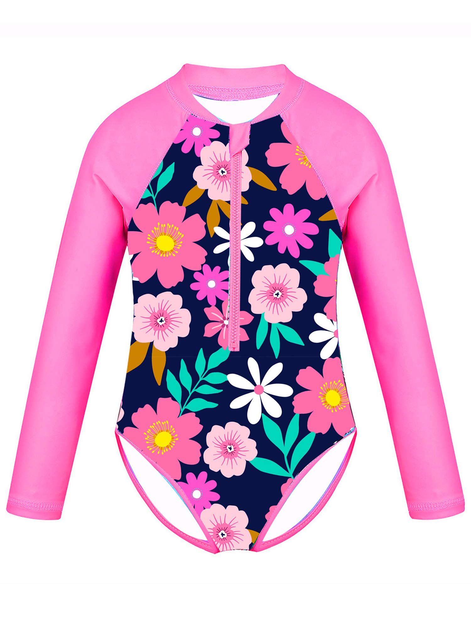 YEAHDOR Big Girls One Piece UPF 50+ Sun Protective Swimsuit Zip Front Surfing Rashguard Shirts Beachwear Rose Red 4