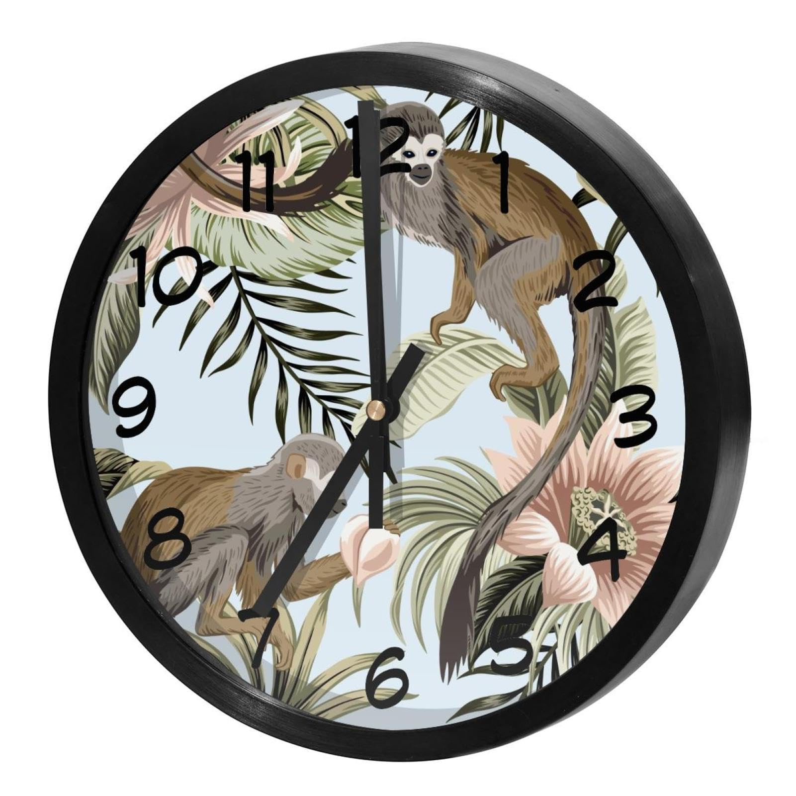 Horloge murale à quartz silencieuse avec motif feuilles de palmier