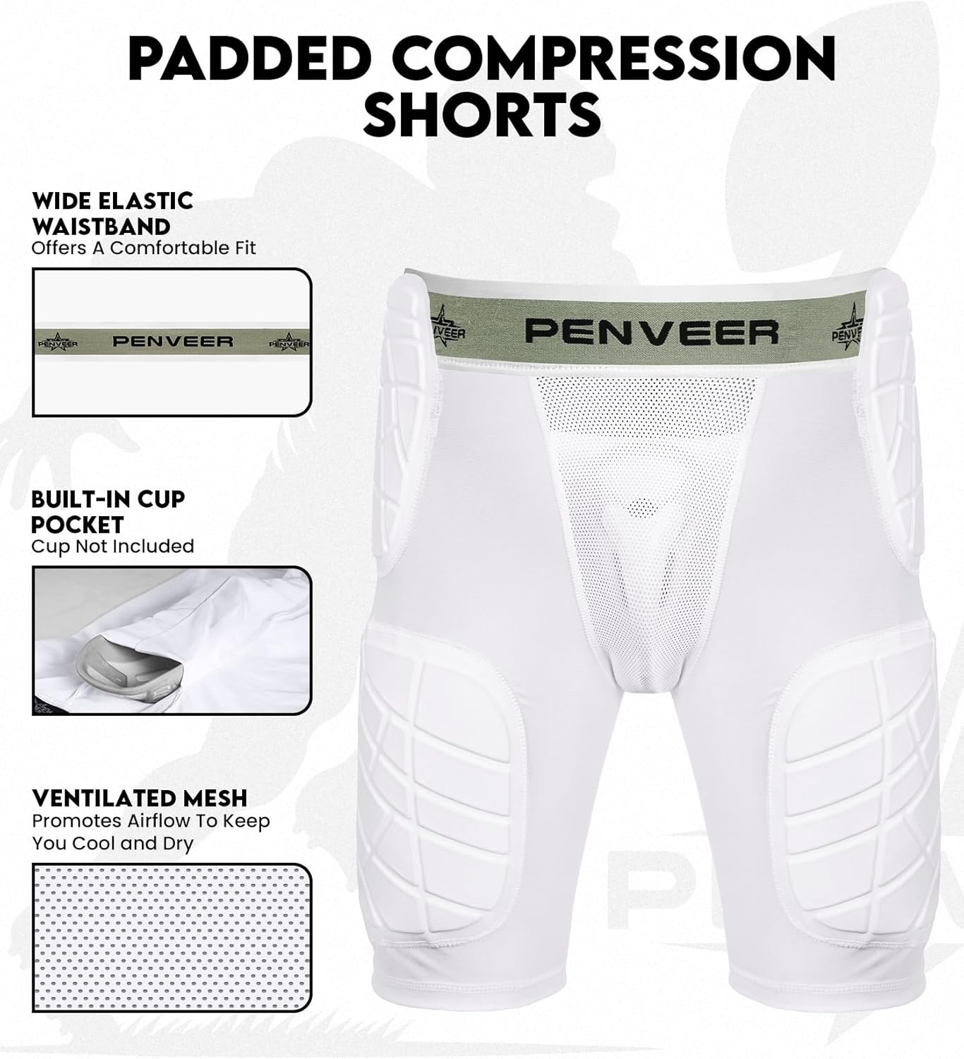 5.0 Football Girdle for Men & Boys with Cup Pocket - Padded Compression Shorts with Integrated Hip, Thigh & Tailbone Pads for Maximum Protection - Image 2