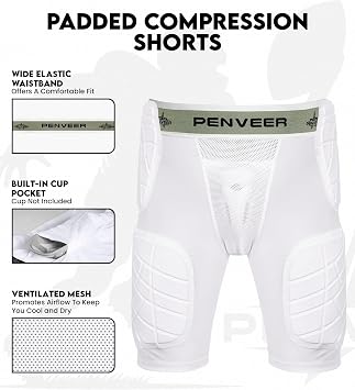 5.0 Football Girdle for Men & Boys with Cup Pocket - Padded Compression Shorts with Integrated Hip, Thigh & Tailbone Pads for Maximum Protection