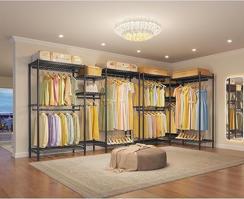 Miniatura 7 de VIPEK L6 - Perchero resistente para ropa de forma L, estante de ropa de 5 niveles con alambre, estante de ropa independiente con 7 estantes