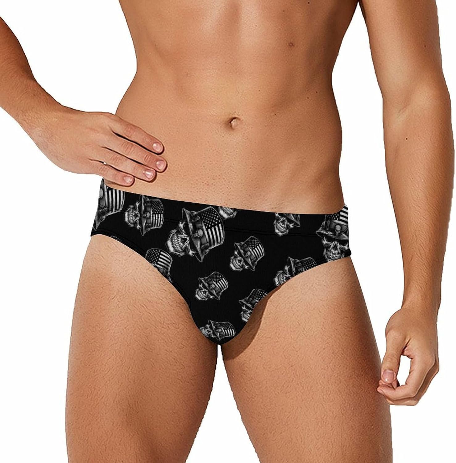 USA-Soldiers-Skull Men's Swimsuit Brief Sexy Bikini Briefs Retro Printed Swimwear Quick Dry Swimming Trunks 3X-Large