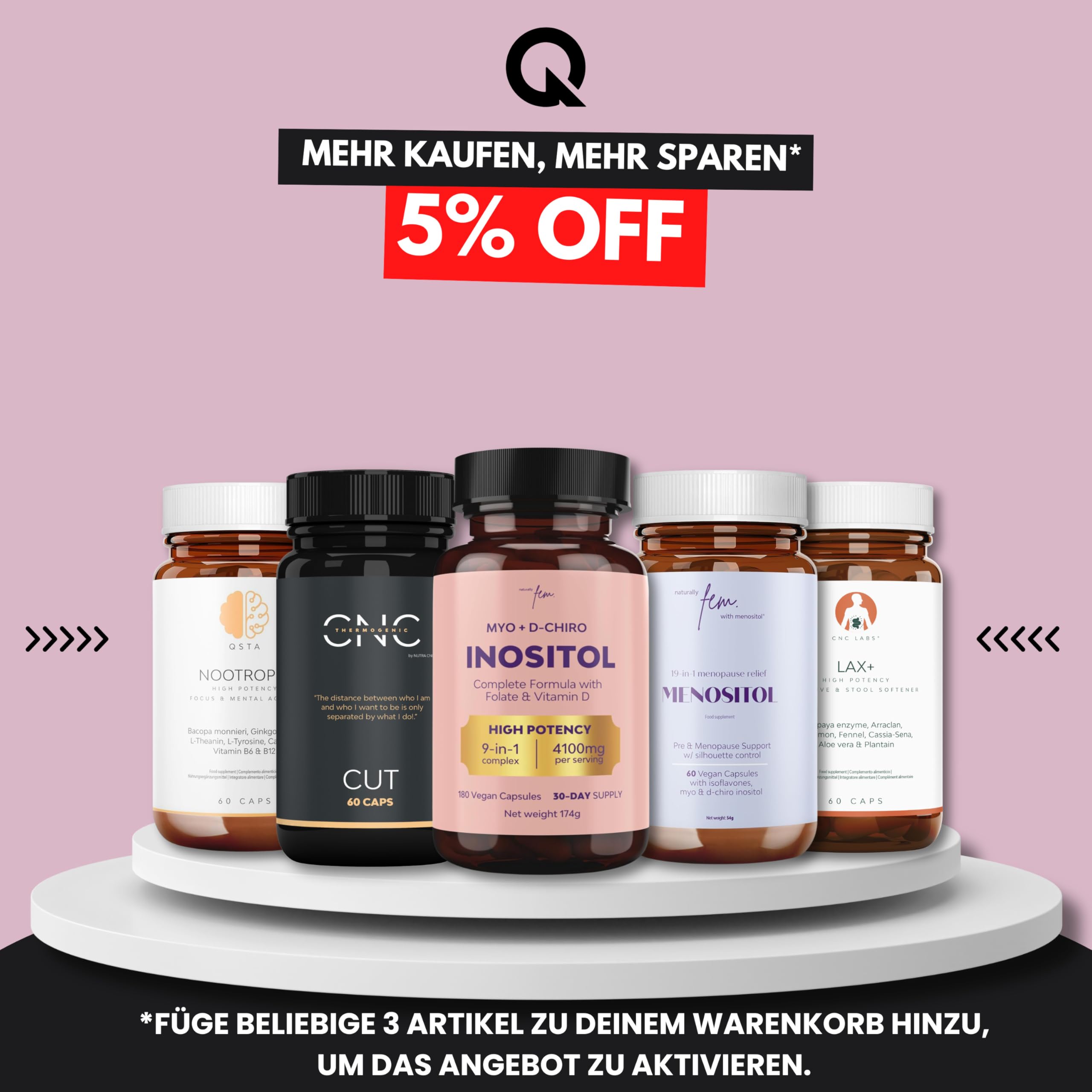 Myo Inositol & D Chiro Inositol Komplex 4100 mg – 9-in-1 mit aktivem Folat (5-MTHF), Chrom, Zink, Vit. B6, B12 & D3 – Vegan & ohne Zusätze – 180 Inositol Kapseln