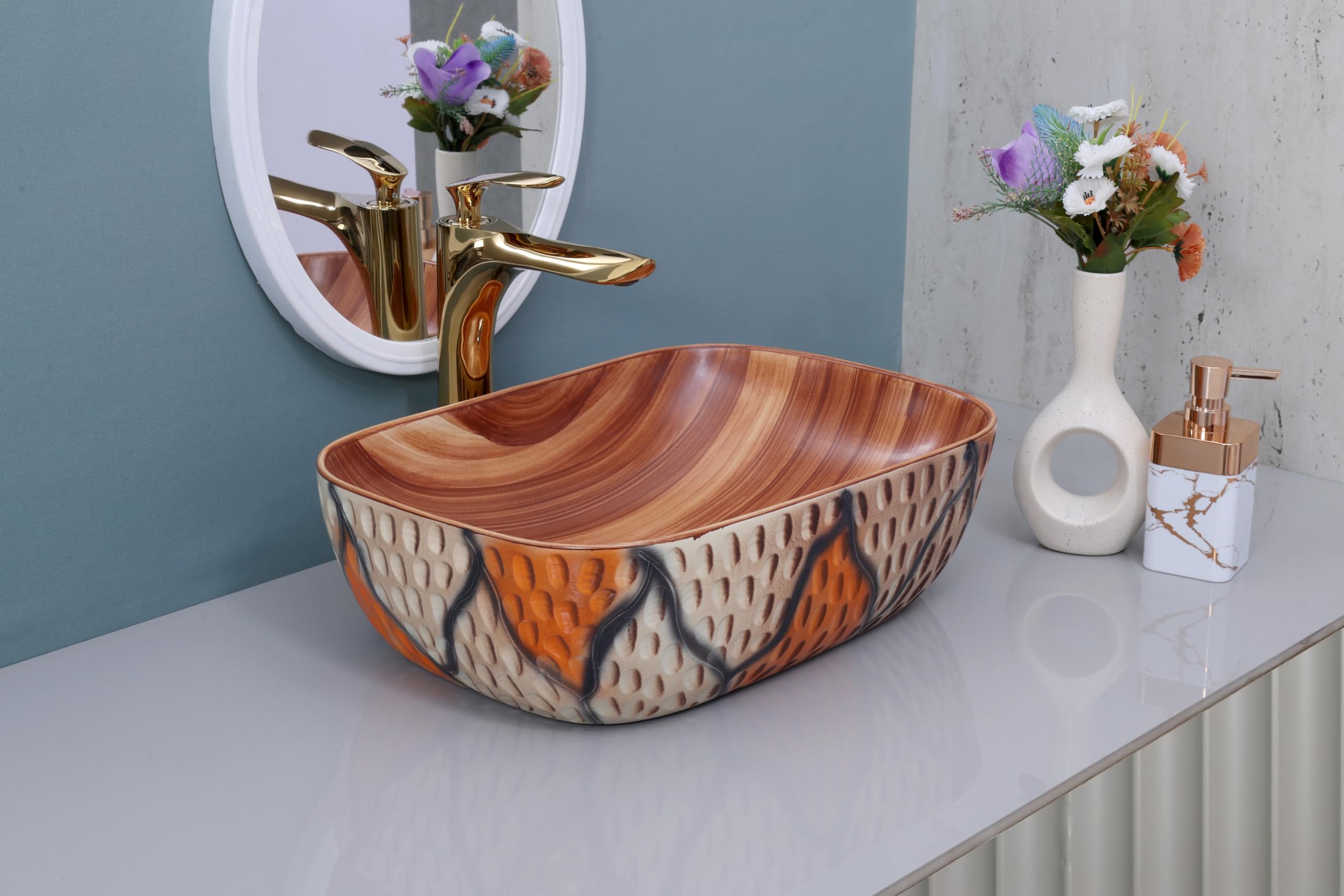 HISRE Bathroom Sink Wash Basin Table Top Wash Basin For Bathroom Over Counter Top Wash Basin For Living Room Washbasin Countertop Tabletop Ceramic Bathroom Kitchen Sink (18 x 13 x 5 Inch) (Style - 13), photo 4 of 4