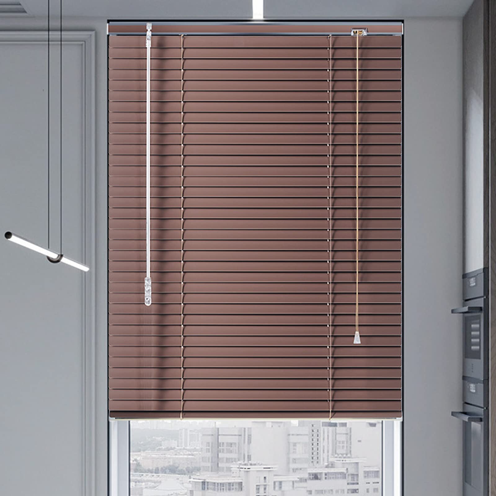 Custom Brown Aluminium Venetian Bli - zaciemniające poziome okna, wodoodporne i anty-UV, idealne do kuchni, biura, łazienki, sypialni, salonu, 130 cm x 100 cm z mocowaniami