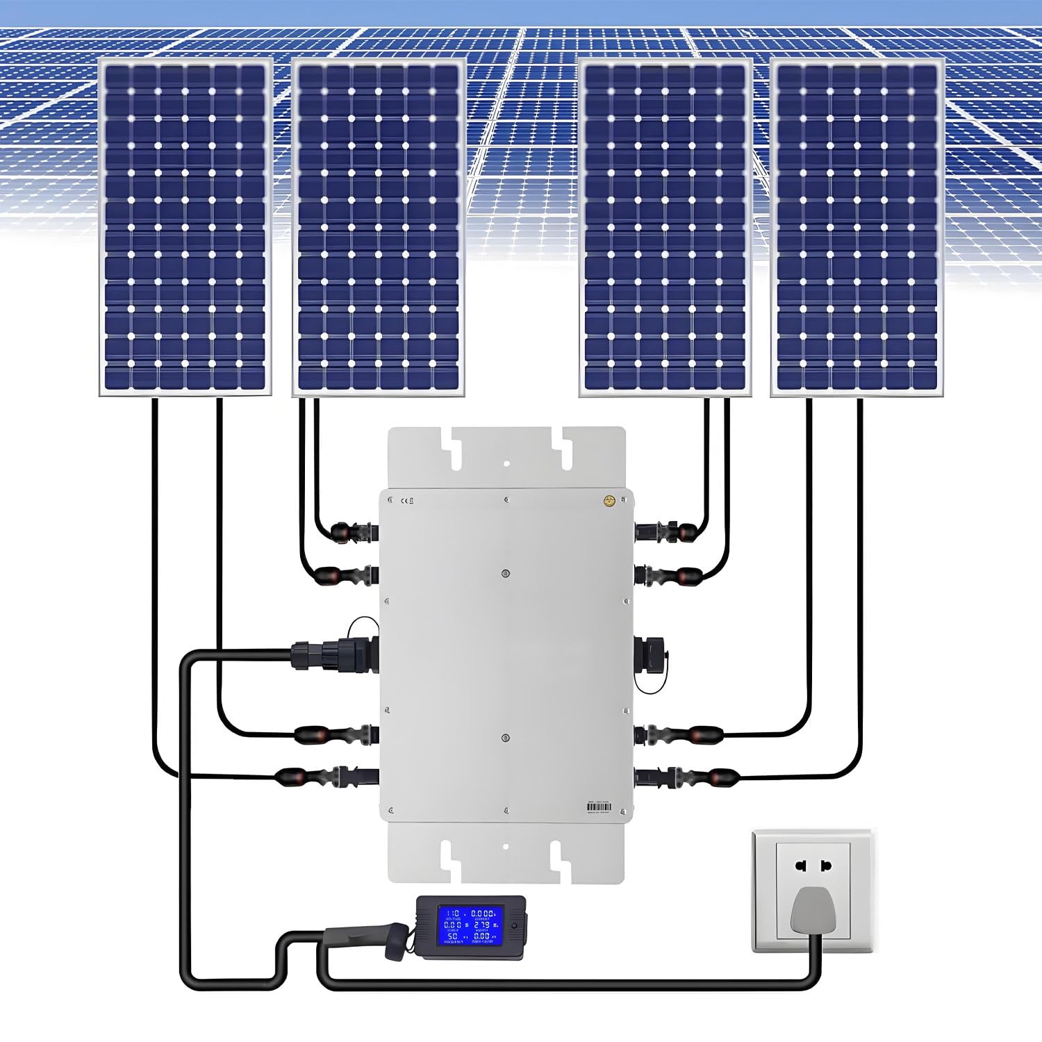 Mikroinwerter sieciowy z falownikiem solarnym, 300 W/350 W/600 W/700 W/800 W/1200 W/1400 W/1600 W MPPT, automatyczna identyfikacja AC z systemem monitorowania telefonu komórkowego przez Wi-Fi 1200W