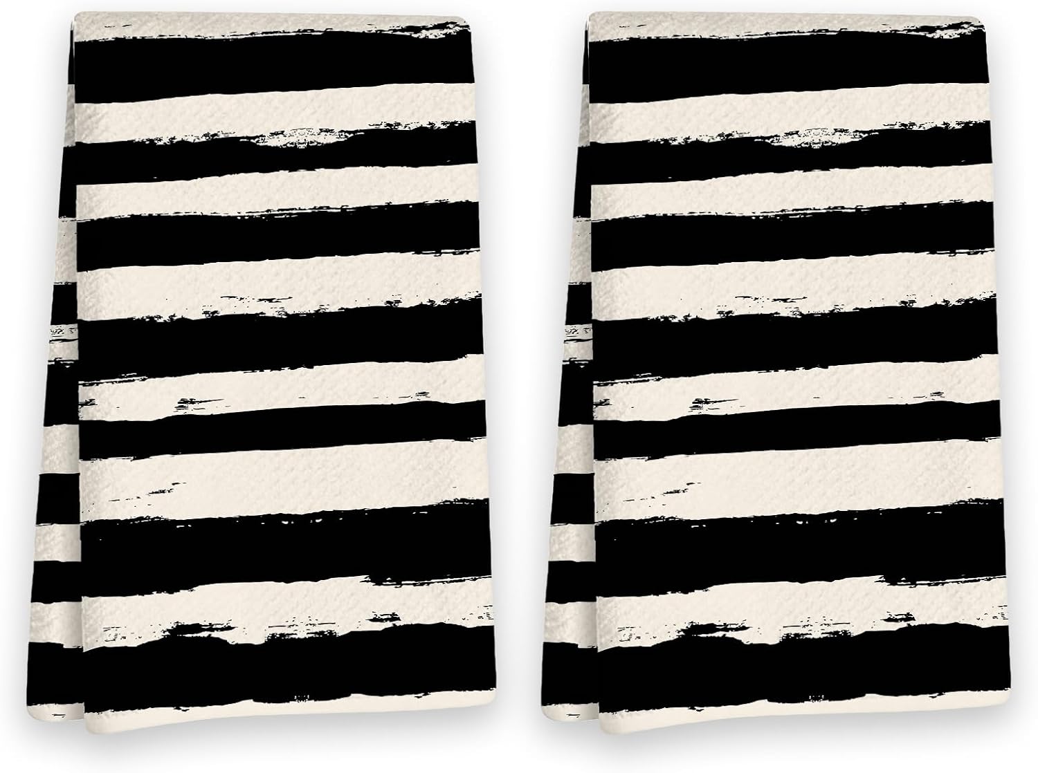 Abstract Stripe Kitchen Towels Set of 2, Black and Off-White Absorbent Hand Towel for Kitchen Bathroom, Modern Line Art Decor Tea Dish Towels for Drying Dishes with Loop, 16x26 Inch