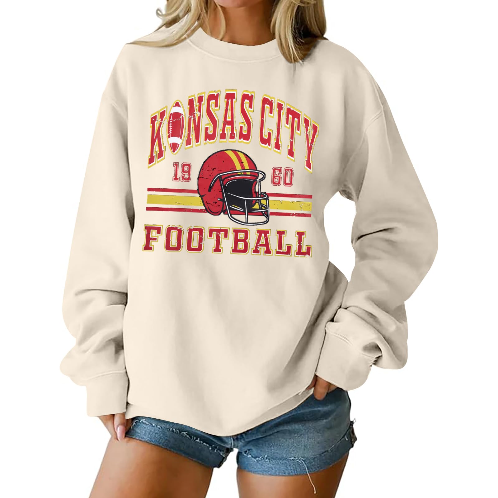 Ithalt Game Day Sweatshirt For Women – Cute Football Graphic Pullover, Long Sleeve Tops For Football Season