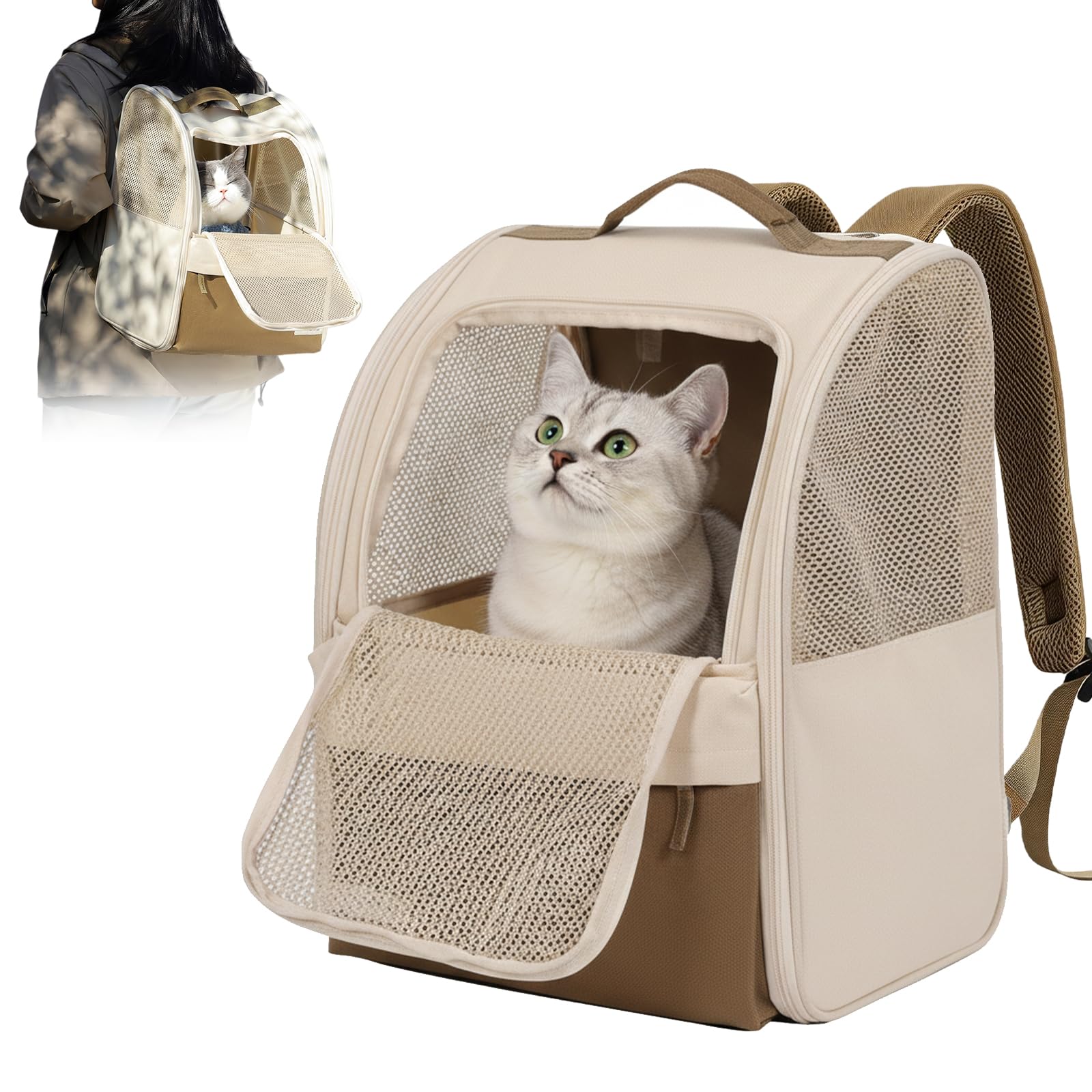 Mochila para gatos, mochila para perros de hasta 7,5 kg, mochila para gatos Bubble Pet Mochila con diseño ventilado, bolsa de transporte portátil para perros con correa de seguridad interior para