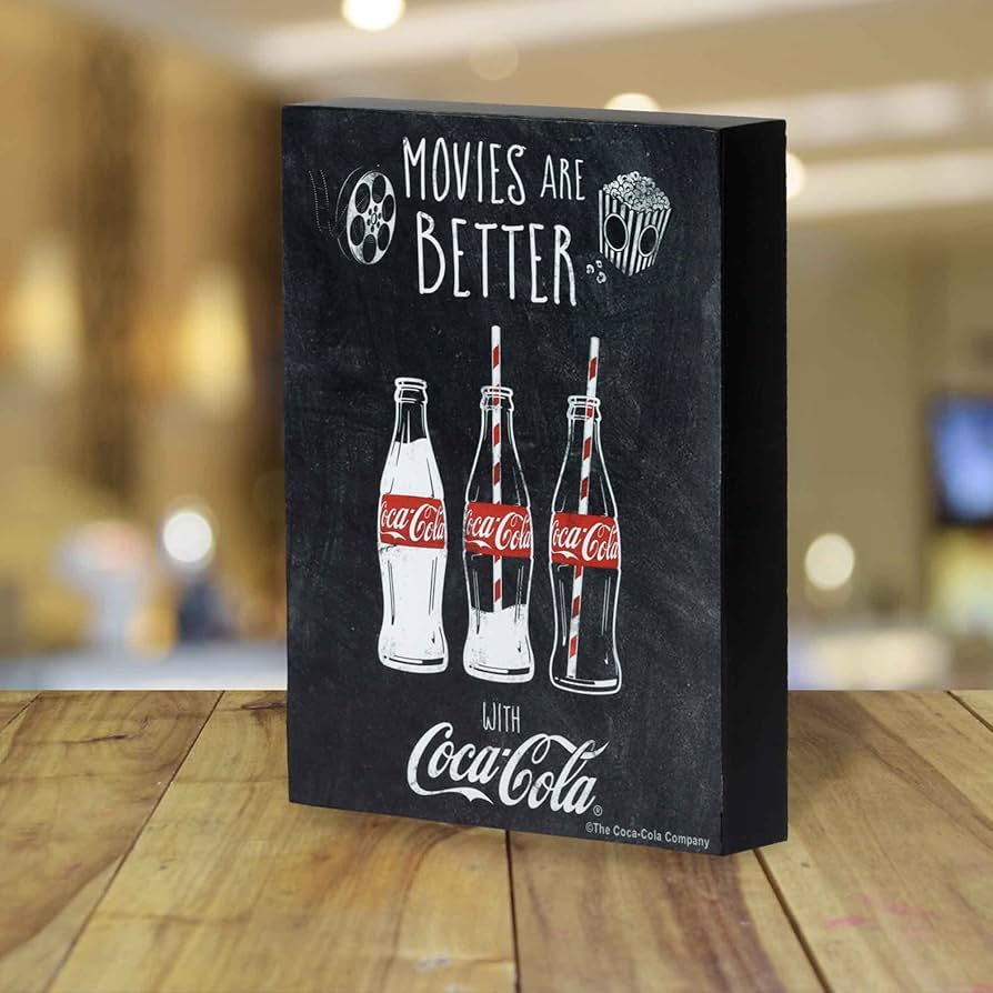 Coca-Cola インテリアポスター Amazon.com: Coca-Cola Movies Are Better Wood Block Decor