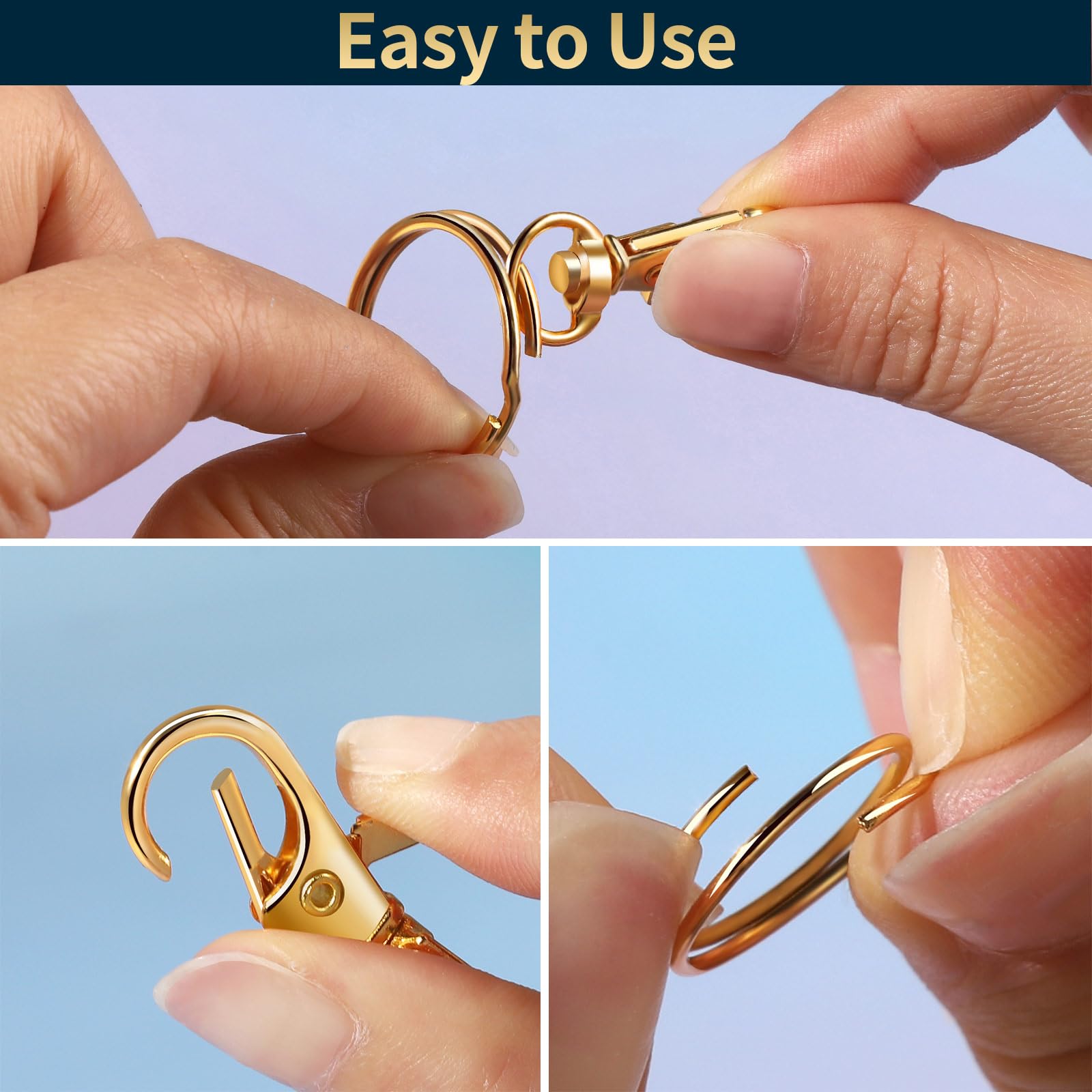 60 ganchos giratorios y llaveros, clips para llavero y anillos, cierres de pinza de langosta para llaveros, joyas, manualidades, oro 4