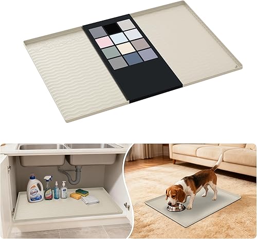 Miniatura 44 de URMONA Tapete de silicona impermeable para debajo del fregadero de 40 x 22 pulgadas, forro para estante de cocina y baño, protector de gabinete y
