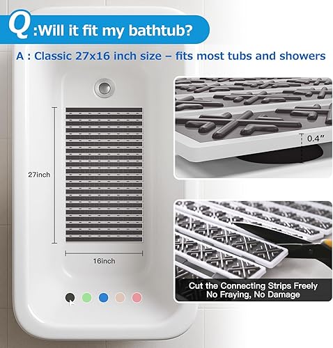 Miniatura 4 de Matace Alfombrilla de goma antideslizante para bañera y ducha con ventosas, superficie texturizada gruesa, diseño de drenaje rápido y secado