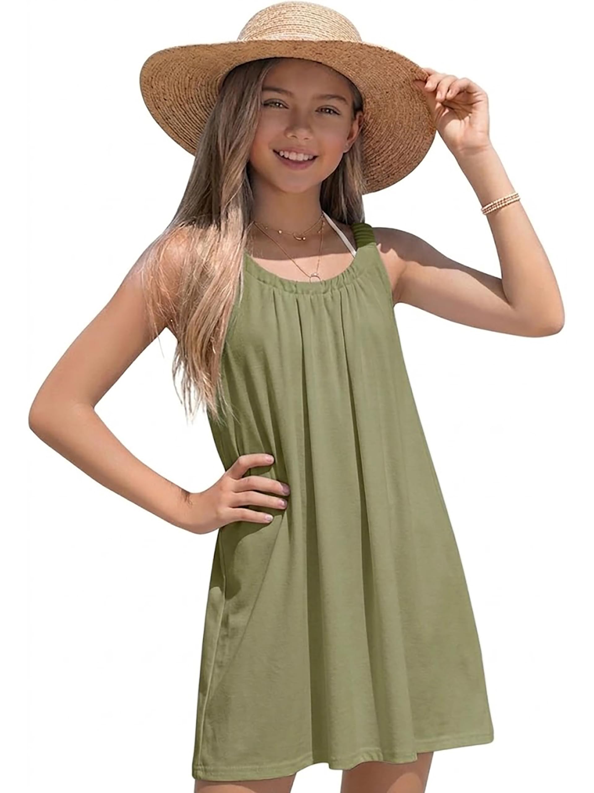 Girl's Beach Swim Cover Up Summer Sleeveless Tank Halter Dresses